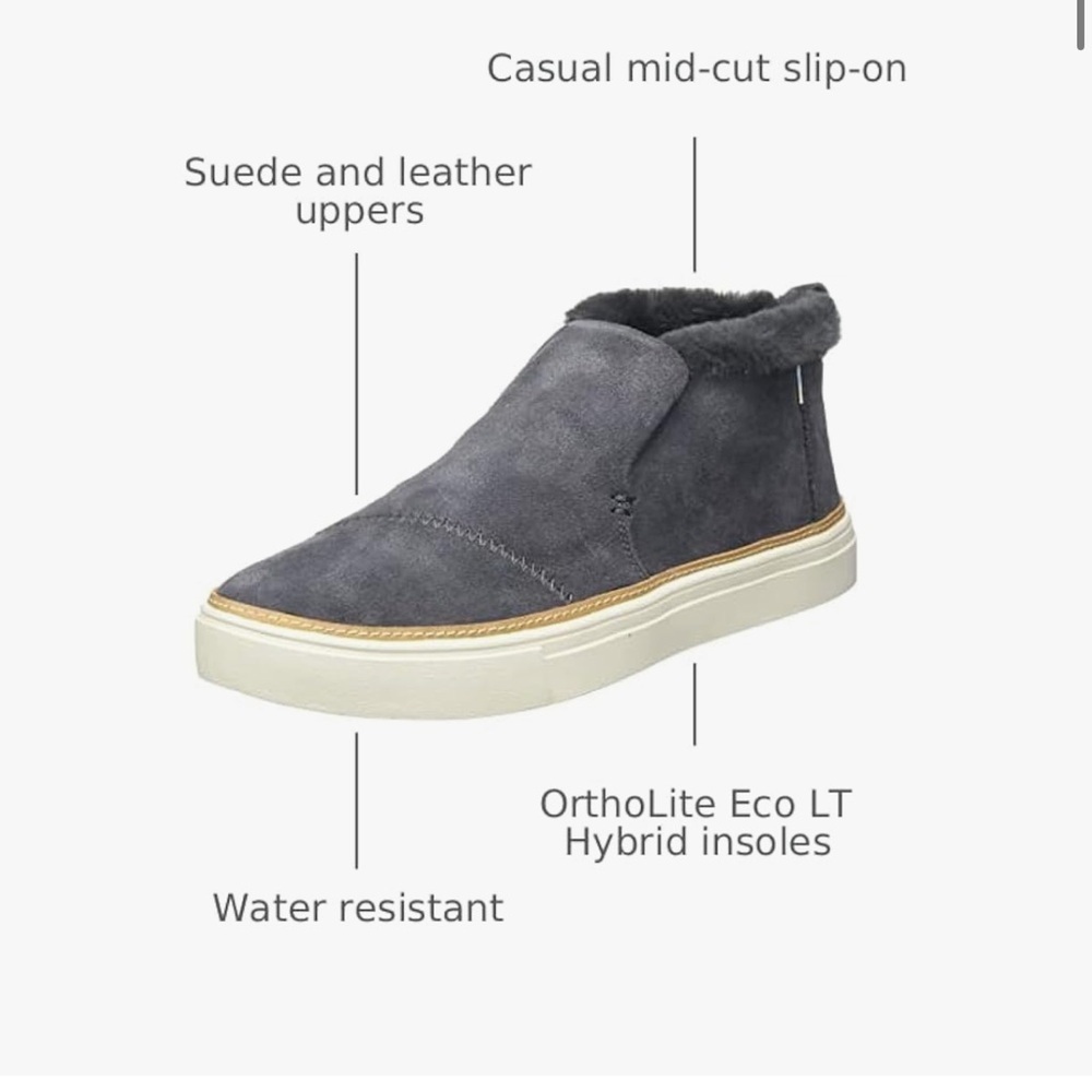 NWT Women's Tom’s Grey Suede Paxton Water Resistant Sneakers Size 6 - Picture 3 of 7